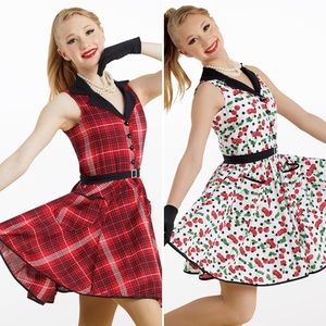 Party Dress Costume CM Weismann Plaid and Cherry Print